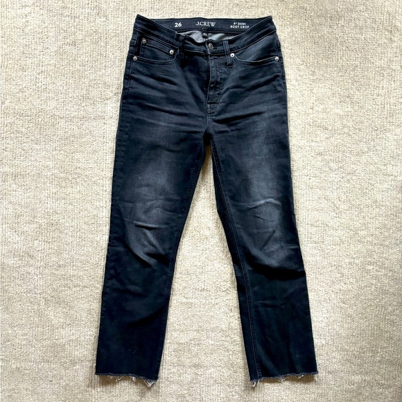 J CREW 9” Demi Boot Crop Jeans Black Mid Rise Denim 26 2 like new - Picture 2 of 5